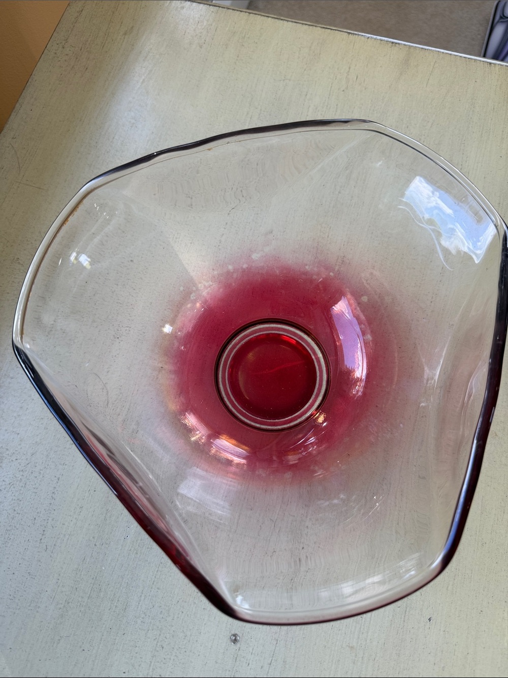 MCM cranberry red fade ombré glass serving bowl